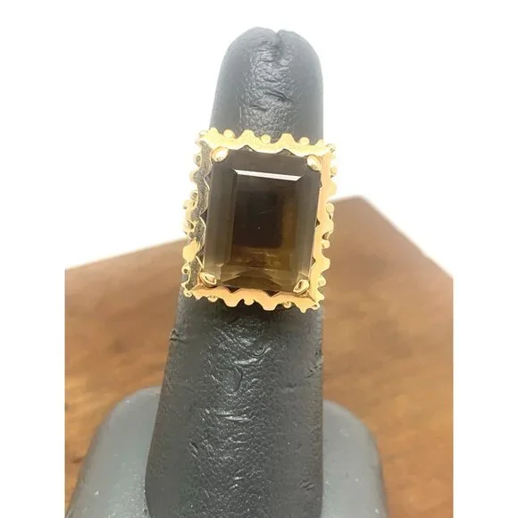 Smokey Quartz Cocktail Ring 18k Yellow Gold Estate Jewelry Women's Size 5.25